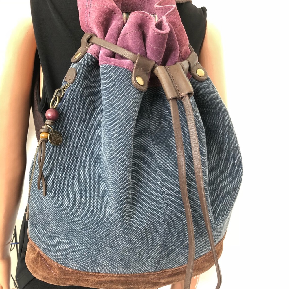 Lucky Brand Bag Backpack Leather Suede Jeans Hip.